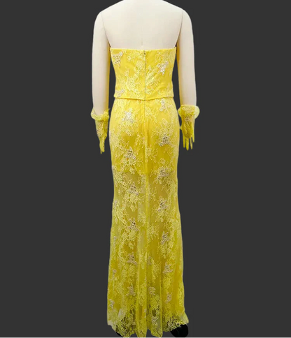 Yellow Lace Mermaid Sheer Maxi Dress