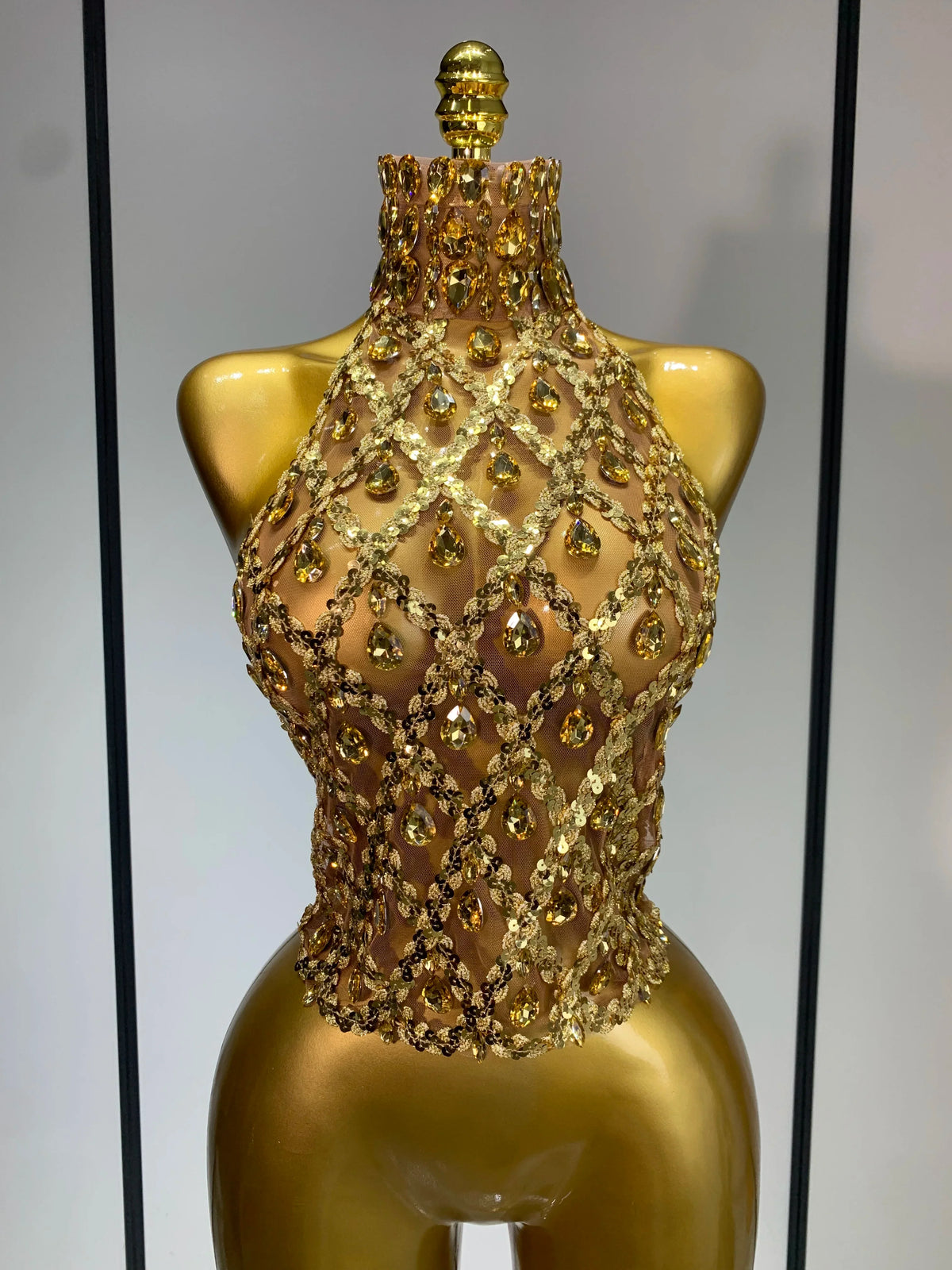 Shining Star Rhinestone Mesh Top