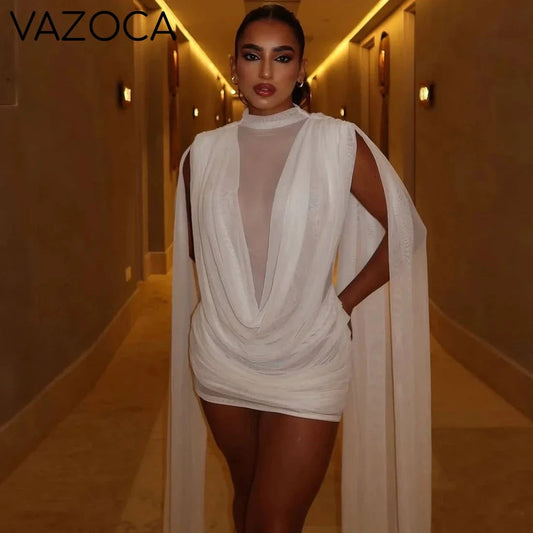 Ethereal Drape Mesh Mini Dress