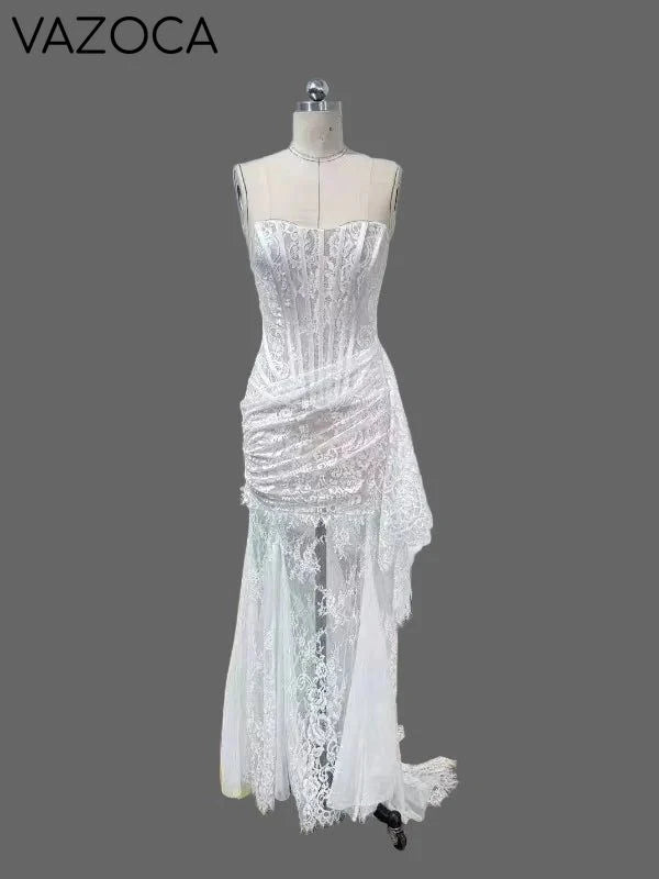 Stephanie Sheer Lace Maxi Dress WHITE