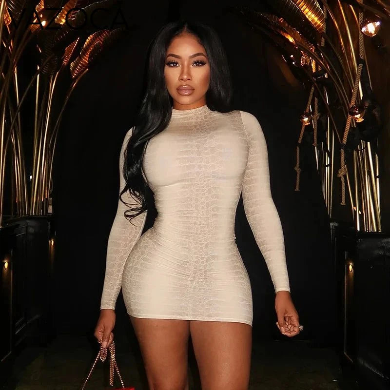 Mock Neck Snake Mini Dress