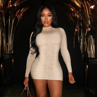 Mock Neck Snake Mini Dress