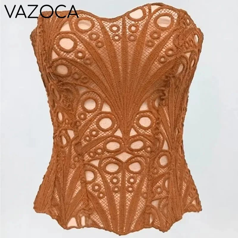 Corset Mesh Bustier Top Caramel Colour