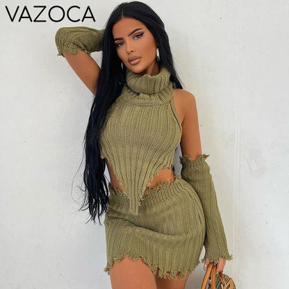 Knit Ribbed Vacation Set With Gloves