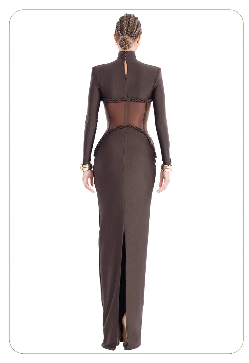 Sophistica Sheer Mesh Corset Maxi Dress