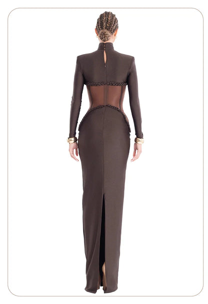 Sophistica Sheer Mesh Corset Maxi Dress