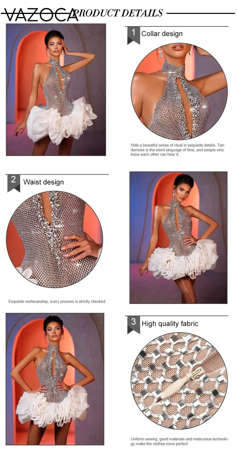 Silver Sequins Tulle Cocktail Dress