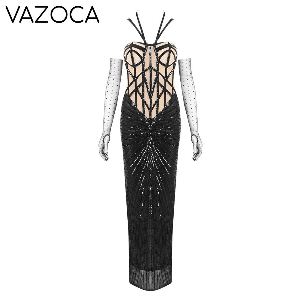 Black Sequin Embellished Mermaid Dress