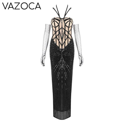 Black Sequin Embellished Mermaid Dress