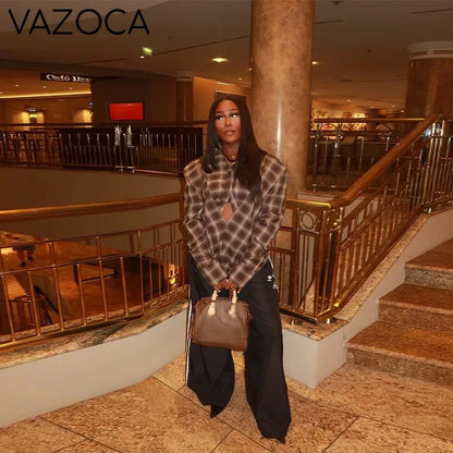 Chic Plaid Flattering Shirt Blouse