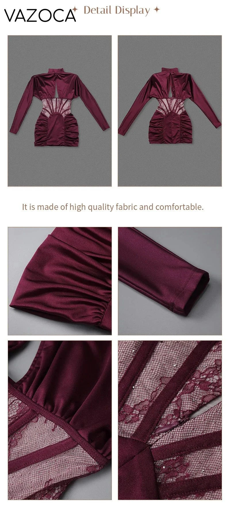 Burgundy Satin Corset Ruched Dress