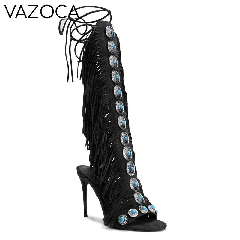 Cowgirl Suede Tassel High Heels
