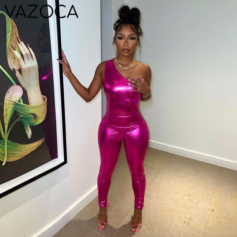 Shiny Metallic Off Shoulder Set