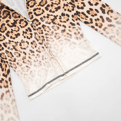 Gradient Leopard Hooded Flared Pants Set