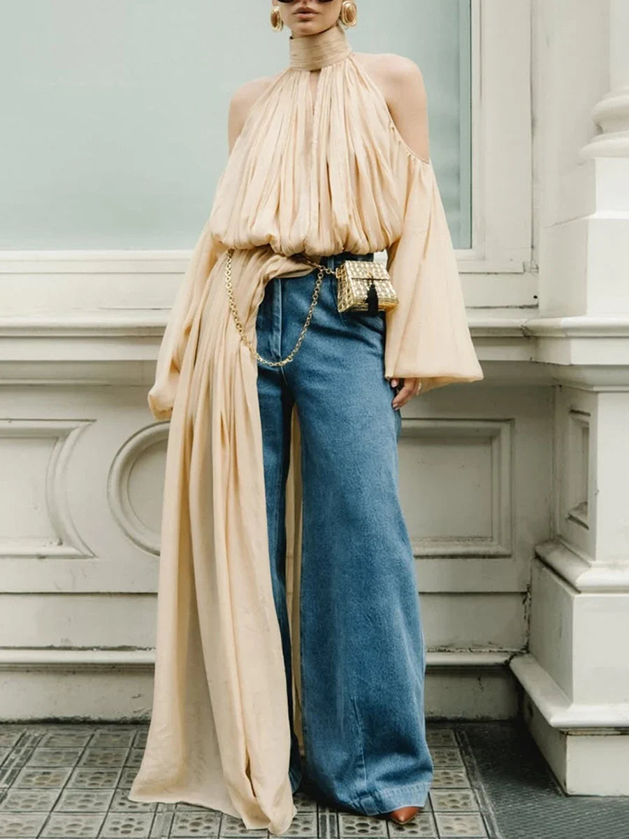 Turtleneck Ruched Accent Blouse