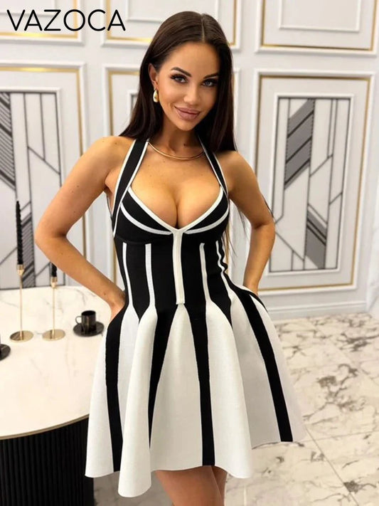 Ella Pleated Knit Bandage Mini Dress