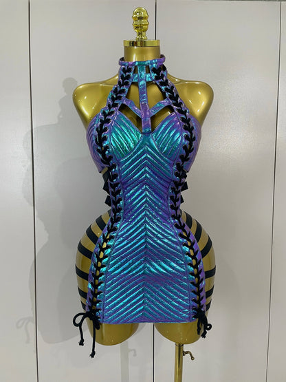 Gothic Leather Bandage Mini Dress