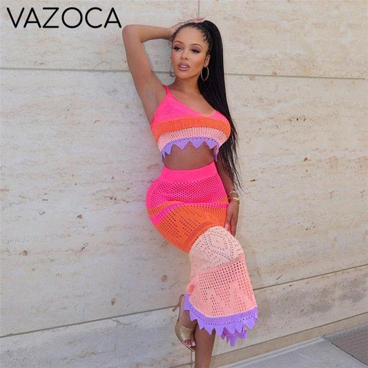 Colorful Knitted Two Piece Set