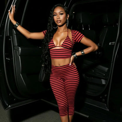 Striped 3 Piece Capri Set