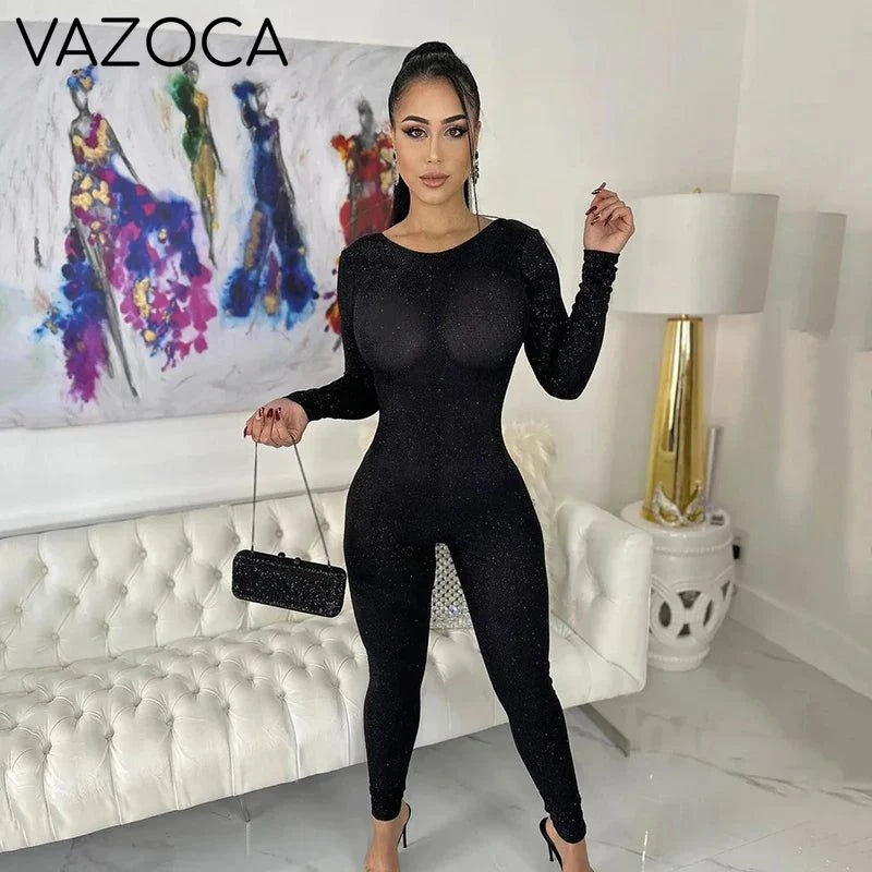 Glitter Backless Long Jumpsuit