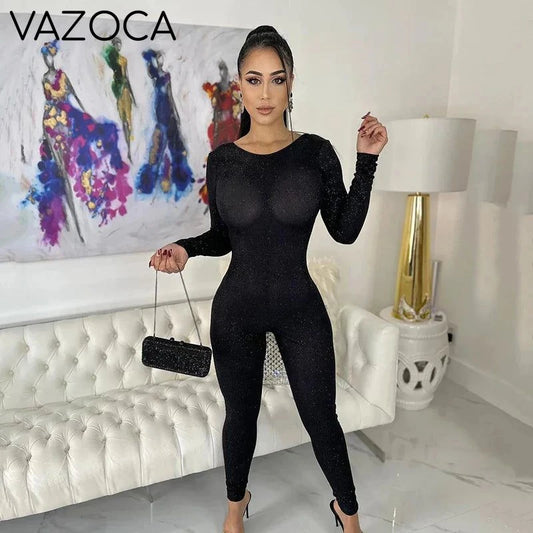Glitter Backless Long Jumpsuit