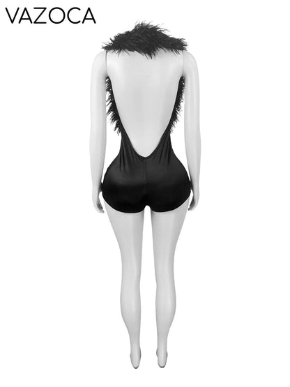 Fur Away Backless Romper