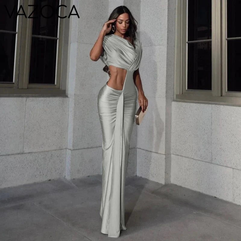 Elegant Draped Cut-Out Dress