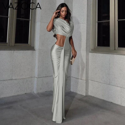 Elegant Draped Cut-Out Dress