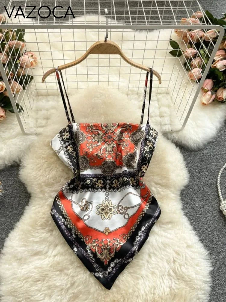 Aesthetic Satin Backless Vest White Orange One Size