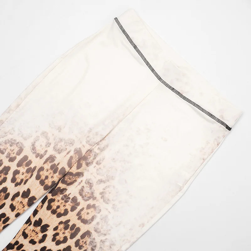 Gradient Leopard Hooded Flared Pants Set