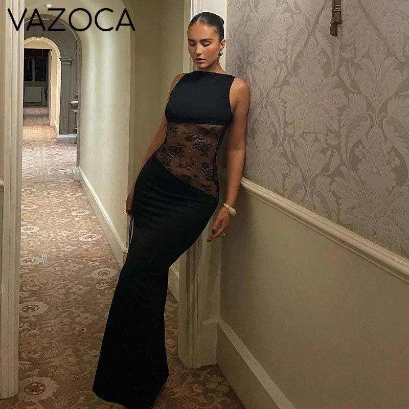 Lace Panel Maxi Dress