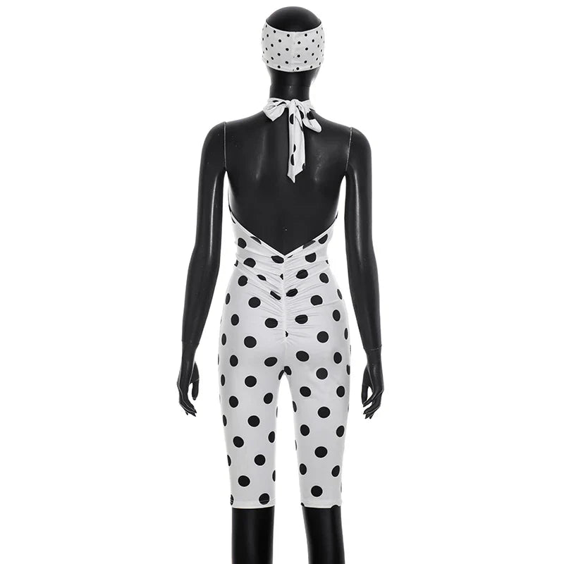 Polka Dot Print Romper +Headscarf