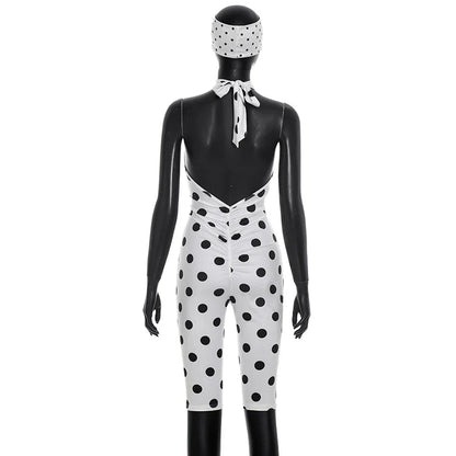 Polka Dot Print Romper +Headscarf