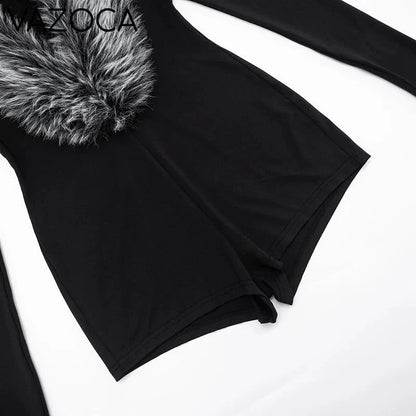 Luxe Fur Deep V-Collar Romper