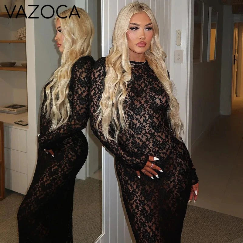 Lace See Through Maxi Dress