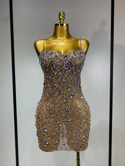 Zoey Rhinestone Mesh Mini Dress