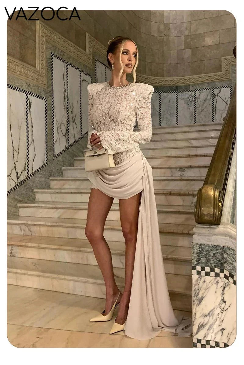 Opulent White Sequins Mini Dress