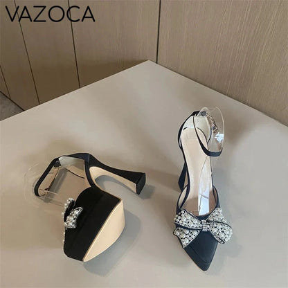Pearl Butterfly-Knot Pointed Toe Pumps