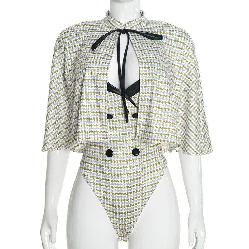 Cape Houndstooth Bodysuit Set