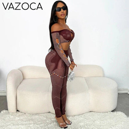 Off-Shoulder Long Sleeve Mesh Set