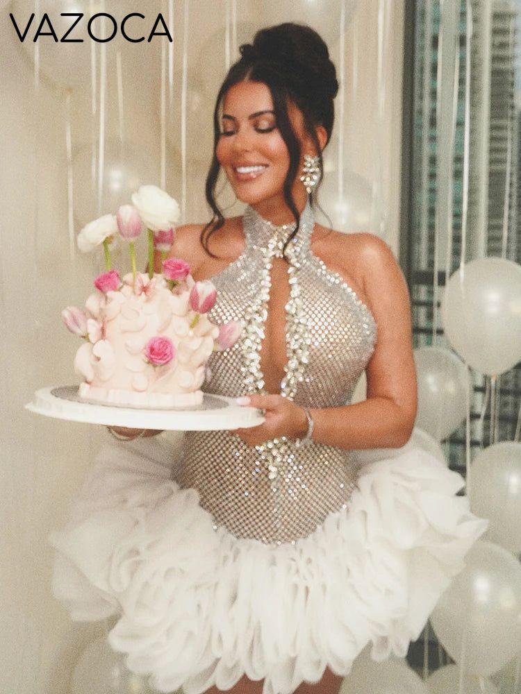Silver Sequins Tulle Cocktail Dress