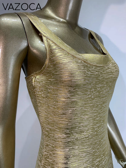 Bronzing Gold Bodycon Bandage Dress