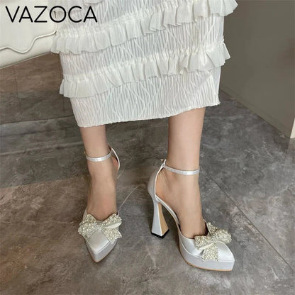 Pearl Butterfly-Knot Pointed Toe Pumps