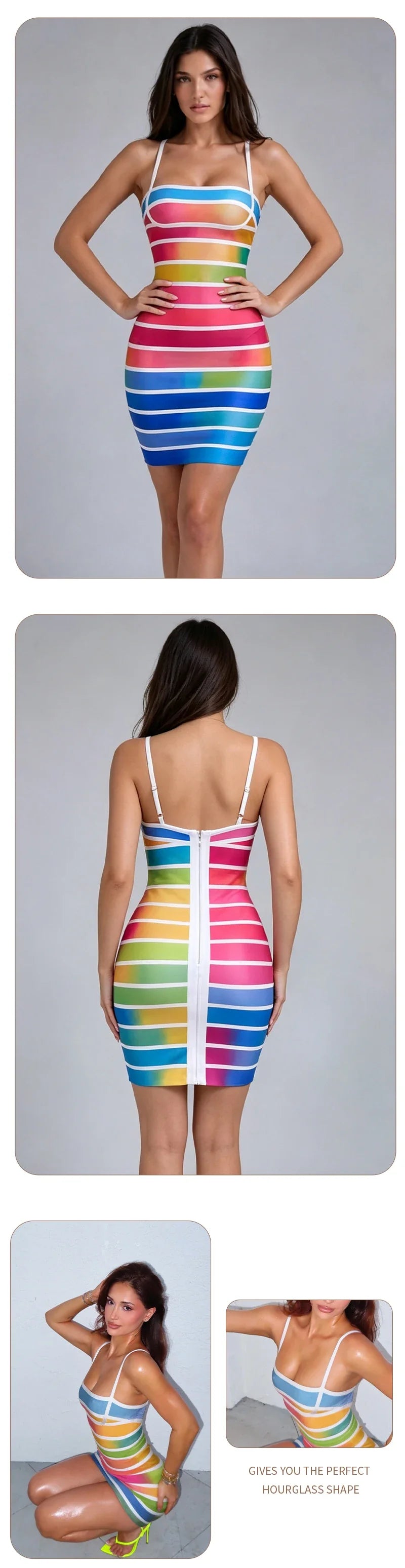 Rainbow Stripe Bandage Mini Dress