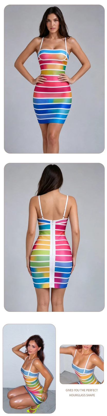Rainbow Stripe Bandage Mini Dress