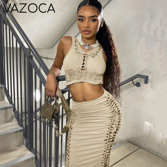 Hollow Out Summer Skirt Set
