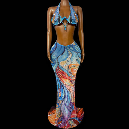 Abstract Swirl Rhinestone Skirt Set