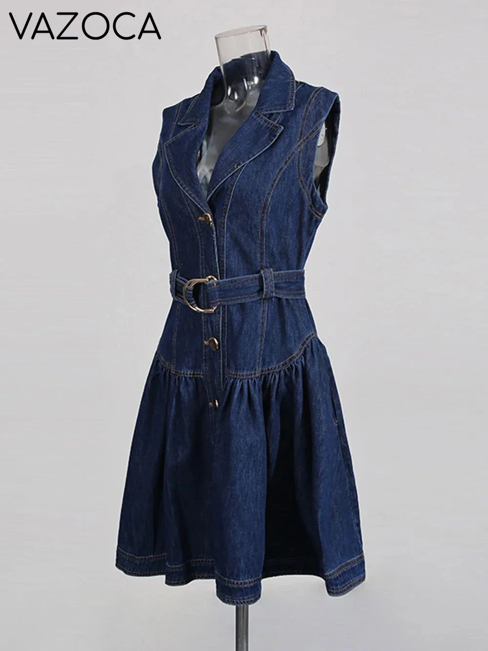 Belted Retro Denim Mini Dress