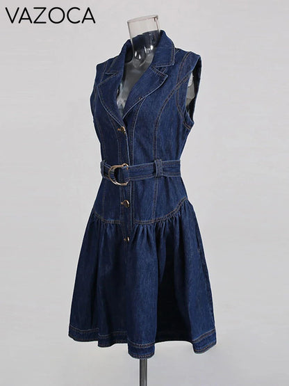 Belted Retro Denim Mini Dress