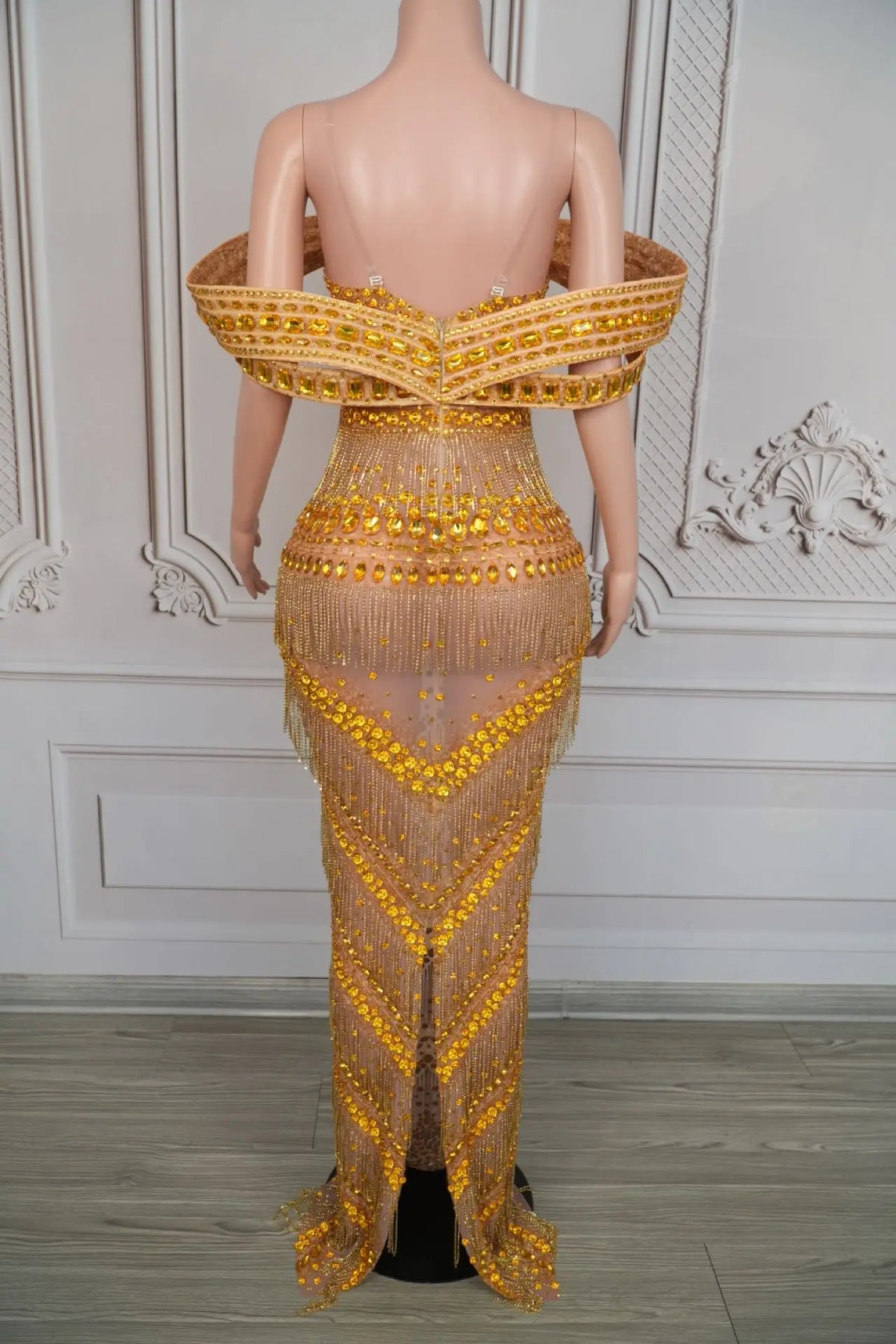 Grandiose Rhinestone Mesh Maxi Dress